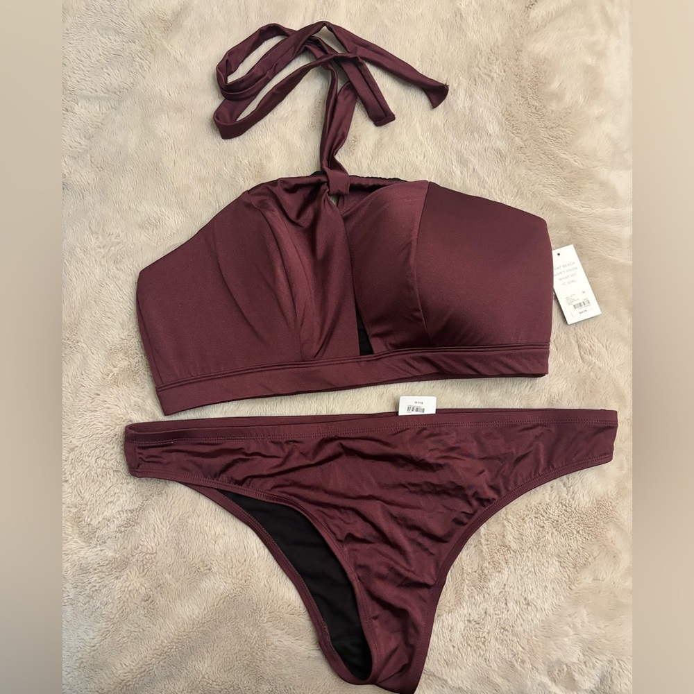 Cacique Purple Maroon Bikini Top and Bottom